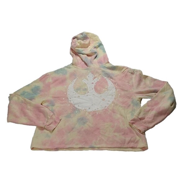 Star Wars Hoodie Junior's M Pink Tie Dye Graphic Logo Long Sleeve Pullover - Picture 2 of 4